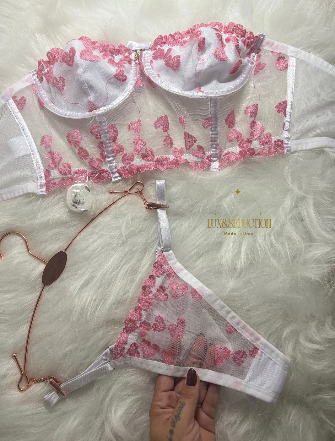 Conjunto Lingerie Tule Corações – Delicadeza & Sedução ✨